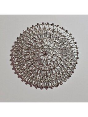 (697) Vintage Round Filigree Silver-tone Huge 3 in Brooch Floral Mandala